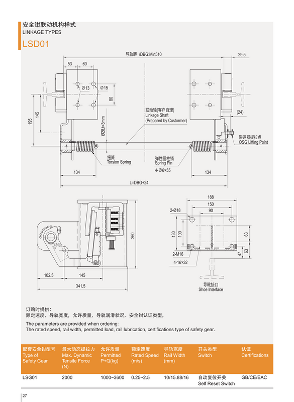 Dispositivo de enlace de seguridad profesional LSD01 para equipo de seguridad de ascensores